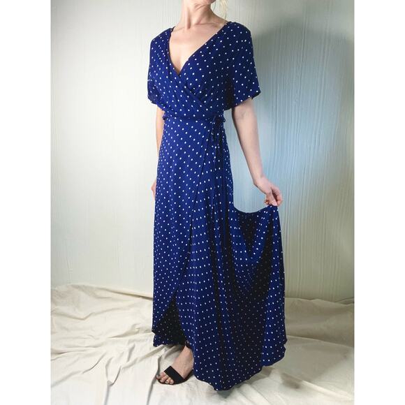 AUGUSTE THE LABEL "Lilly" Navy Blue Polka Dot Maxi Wrap Dress US 4 - Picture 3 of 13